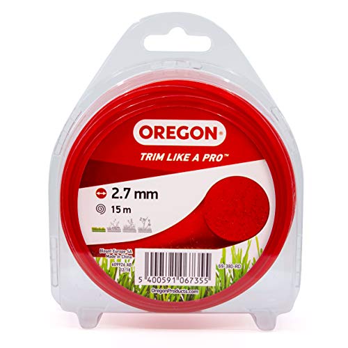 Oregon Trimmerfaden für Rasentrimmer, Ersatz Trimmerfaden für Motorsensen & Freischneider, Universal Freischneider Zubehör, Runder Allzweck 2.7mm Mähfaden, 2,7mm x 15m Spule, Rot (69-380-RD) von Oregon