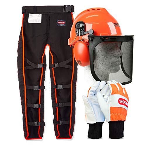 Oregon Typ A persönliche Schutzausrüstung mit universal Schnittschutz Beinlinge, Helm und Handschuhen Größe M von Oregon