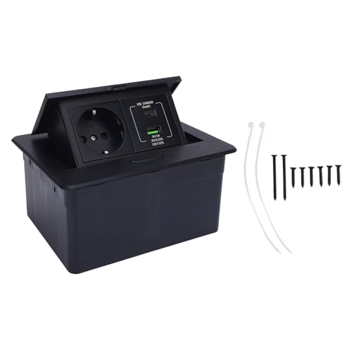 Eingezogener Bodenauslassbox, Popup Boden Elektro Outlet Abdeckbox, Steckdose Flat Socket Kit mit 2 Stecker Loch PD 20W USB A C Löcher Schwarz Eingezogener Bodenauslassbox, Popup Boden Elektro Outlet Abdeckbox, Steckdose Flat Socket Kit mit 2 Stecker Loch PD 20W USB A C Löcher Schwarz von Oreilet