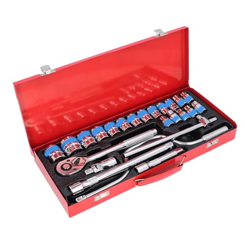 Oreilet Antriebssocket -Ratschenschlüssel Set, 24 Pcs 1/2 Zoll 8-32 Mm Metrik Mechaniker Werkzeug für Heimauto -Bootsmöbel Mechanische Reparaturwartung von Oreilet