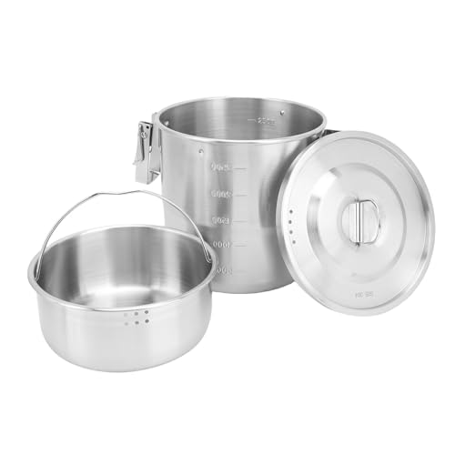 Oreilet Edelstahl Camping Kochtopf, Tragbares Camping -Kochgeschirr mit Deckel, Kompakter Rucksacktopf Bentopot Zum Wanderung Picknick Im Freien Im Freien (Doppelter Griff) von Oreilet