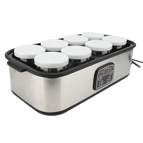 Oreilet Elektrischer Joghurthersteller, Edelstahlkäsehersteller mit 8 -pc -Joghurtgläser, Einstellbare Temperatur und Zeitkontrolle für Milchshake -Marmelade -Eis (EU -Stecker 220 V) von Oreilet