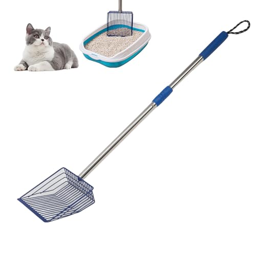 Oreilet Katzenstrauder -Schaufel, Langes Griff Metall Katze Poop Schaufel, Abnehmbarer Edelstahl Kitty Deep Shovel für die Einfache Siebenschatzer -Katzentier -Hühnchen -Koop (Blue) von Oreilet