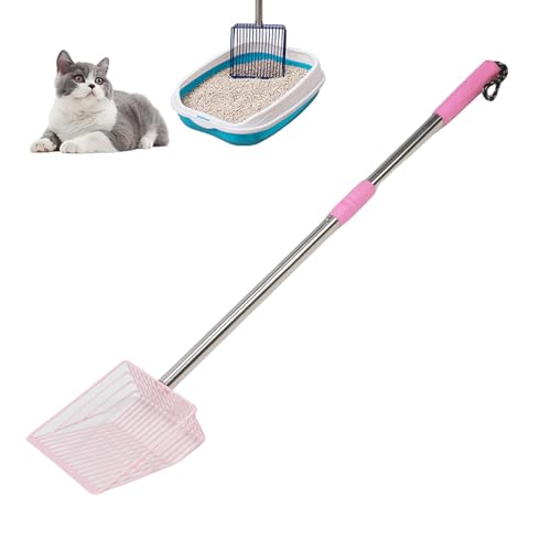 Oreilet Katzenstrauder -Schaufel, Langes Griff Metall Katze Poop Schaufel, Abnehmbarer Edelstahl Kitty Deep Shovel für die Einfache Siebenschatzer -Katzentier -Hühnchen -Koop (PINK) von Oreilet