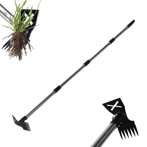Oreilet Unkraut Puller Werkzeug, 60 Zoll Hacke Garten Werkzeug mit Langem Griff, Handschuhe, Handaufwurzelkranker Rake Hacke Unkrautentfernungshandbuch Unkraut für Garten Terrasse von Oreilet