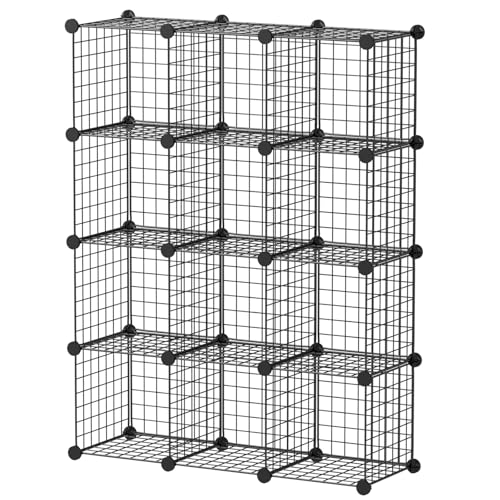 Wire Cube Storage Organizer, 12 Cube Stackable Storage Shelves, Modular Cabinet, DIY Storage Shelves for Living Room, Bedroom, Office, Metal Grid Storage Shelf (Black) von Orekemo
