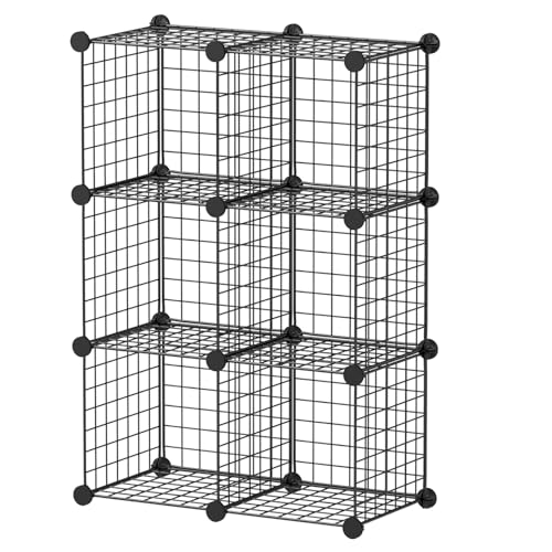 Wire Cube Storage Organizer, 6 Cube Stackable Storage Shelves, Modular Cabinet, DIY Storage Shelves for Living Room, Bedroom, Office, Metal Grid Storage Shelf (Black) von Orekemo