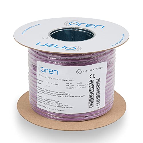 OREN Ethernet Kabel CAT7 50m – 23 AWG reiner Kupferdraht – B2ca – 900 MHz Bandbreite S/FTP-Internet-LAN-Netzwerkkabel, halogenfrei, nicht korrosiv, flammhemmend – 10 GbE von Oren Kablo