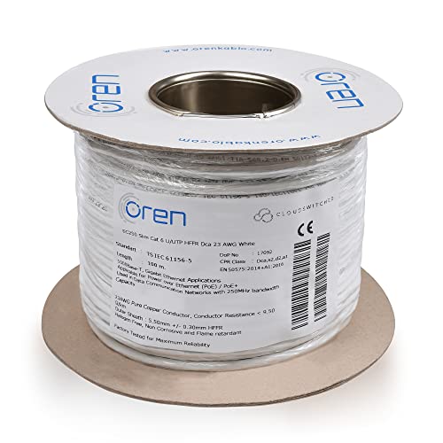 Oren CAT6 100m Ethernet Kabel Weiß - Schlank - 23 AWG Reines Kupferdraht - 250 MHz Bandbreite UTP Internet LAN Netzwerkkabel - Halogenfrei, Korrosionsfrei - Gigabit High Speed Ethernet Kabel von Oren Kablo