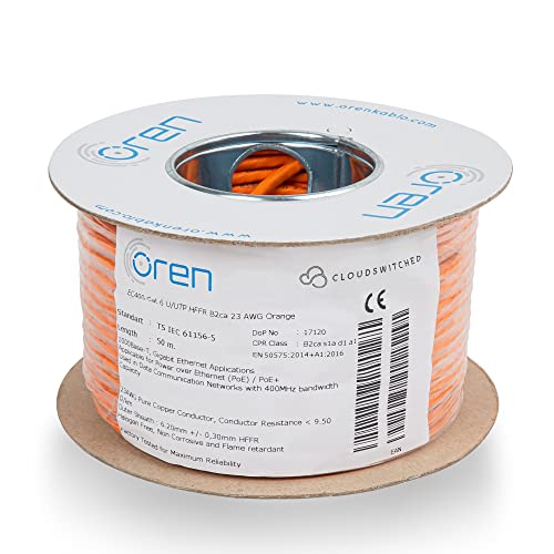 Oren CAT6 Ethernet Kabel 50m – 23 AWG Reiner Kupferdraht – B2ca – 400 MHz Bandbreite UTP-Internet-LAN-Netzwerkkabel – Halogenfrei, Nicht Korrosiv, Flammhemmend – Gigabit von Oren Kablo