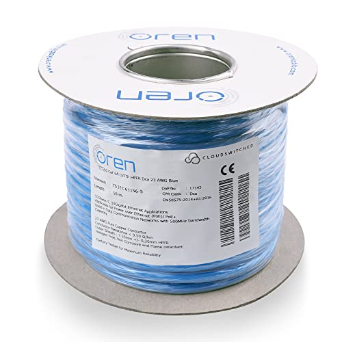 Oren CAT6A 50m Ethernet Kabel – 23 AWG reiner Kupferdraht – 500 MHz Bandbreite U/FTP-Internet-LAN-Netzwerkkabel, halogenfrei, nicht korrosiv – 10 GbE Hochgeschwindigkeit von Oren Kablo