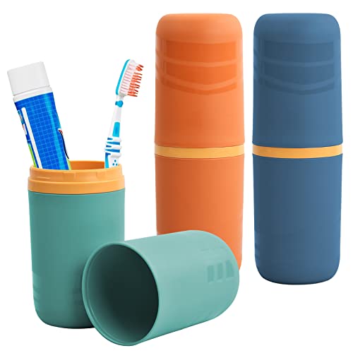 3 Stück Zahnbürsten Etui Zahnbürste Reiseetui Tragbar Zahnbürstenhalter Kunststoff Zahnbürstenbehälter Zahnpasta Zahnputzbecher wasserdichte Mundspülbecher für Reisen Camping Schule,Grün/Blau/Orange von Orenge