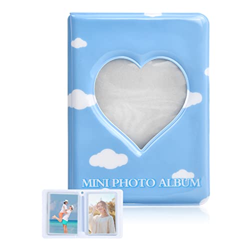 Orenge Mini Fotoalbum 7.6cm Kpop Fotokartenhalter 40 Taschen Liebesherz Hohl Fotohüllen 8x11x2.5cm Nachfüllbares Bild Foto-Sammelalbum Fotokartenalbum für Fotos Kamera Bildkarten, Blaukarten von Orenge