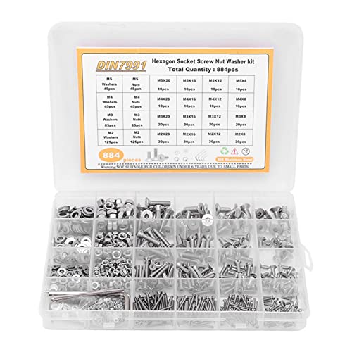 Orenic M2-M5 Senkkopf-Innensechskantschraube, Muttern-Unterlegscheiben-Set, 304-Edelstahl-Schrauben-Sortiment-Set, Schrauben- Und Muttern-Sortiment-Set von Orenic