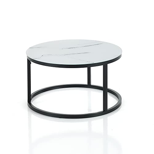 Oresteluchetta Kleiner Tisch Logan EVO Beistelltisch, Legierter Stahl Hartglas, Weiß, H.33 x Ø.60 von Oresteluchetta
