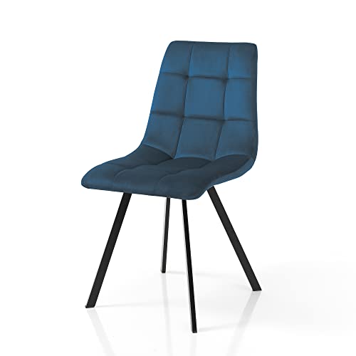 Oresteluchetta Set mit 4 Amelie Blue Stuhl, Legierter Stahl Samt Stahllegierung, blau, H.87 L.44 P.56 von Oresteluchetta