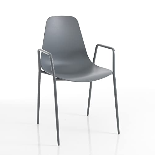 Oresteluchetta YANNY Grey Plus 4 Stühle Set mit 4 Armlehnen für Innen-und Außenbereich, Polypropylen Legierter Stahl, grau, cm. H.86 x L.53 x P.54 von Oresteluchetta
