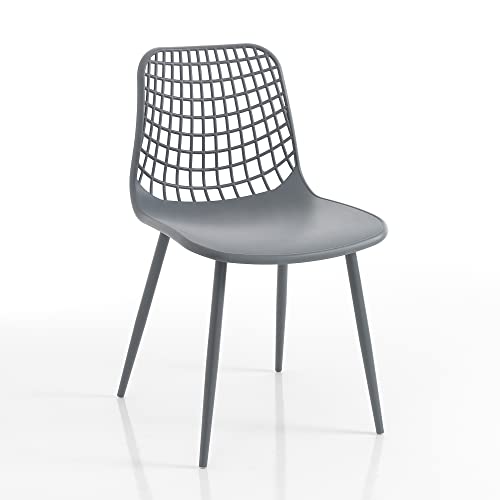 Oresteluchetta sedie da interno/esterno EMMEL Grey Set mit 4 Stühlen für drinnen und draußen, Polypropylen Legierter Stahl, grau, cm. H.80 x L.46 x P.55 von Oresteluchetta