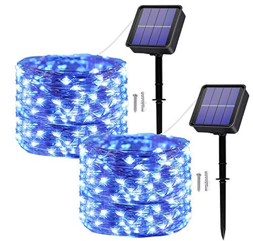 Oreunik Solar Lichterkette Aussen, 2×12M Total 240LED Wasserdicht Lichterkette Warmweiß Innen/Außen Dekoration Beleuchtung für Garten,Terrasse Hof,Bäume,Party,Festival,Hochzeit Deko (Blau) von Oreunik