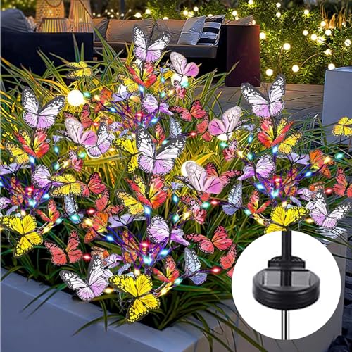 Solar Schmetterlinge für Außen, 2 Pack wasserdichte Dekorative Gartenleuchten, Solar Lichter Farbwechsel-Design mit Schmetterlingen,Solarbetriebene LED-Lichter für Terrasse,Garten und Gehweg von Oreunik