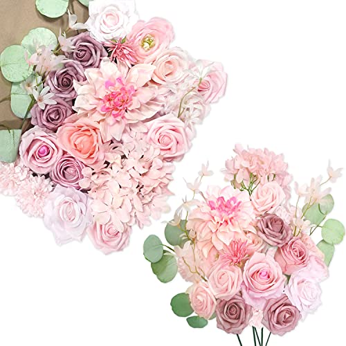 Künstliche Blumen mit Stielen, Kuenstliche Blumen Dusty Rose, Verschiedene Kunstblumen, Hochzeitsdeko Blumen fuer Tisch, Tortendeko Hochzeit Essbar, Deko Blumen fuer Hochzeitstorten(Dusty Rose Belle) von OrgMemory
