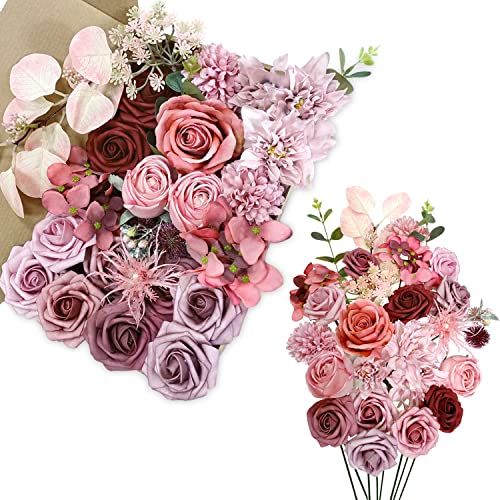 Künstliche Blumen mit Stielen, Dusty Rose, Verschiedene Kunstblumen, Hochzeitsdeko fuer Tisch, Tortendeko Hochzeit Essbar, Deko Blumen fuer Hochzeitstorten(Dusty Rose Mauve) von OrgMemory