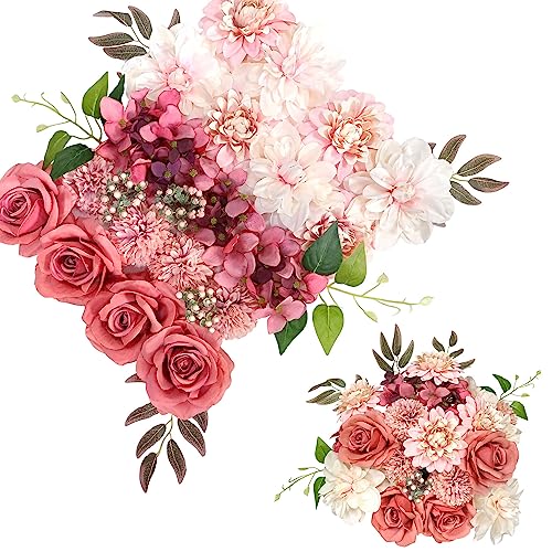 OrgMemory Künstliche Blume, Verschiedene Kunstblumen, Hochzeitsdeko Blumen Fuer Tisch, Tortendeko Hochzeit, Deko Blumen Fuer Hochzeitstorten (Dusty Rot Rosa) von OrgMemory