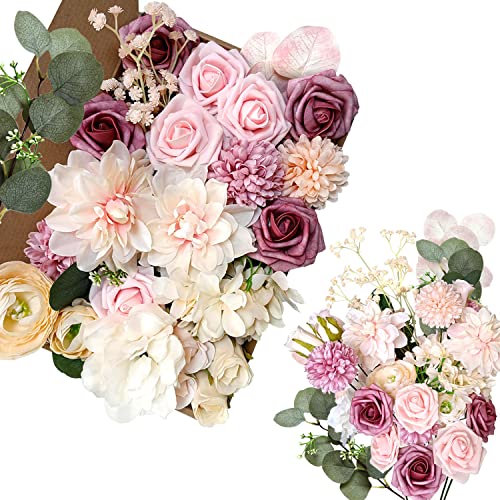 OrgMemory Seidenblumen, künstlicher Blumenstrauß, Blumen Combo Box, mit Stielen für DIY Blumenarrangements, Hochzeit Party Zuhause Babyparty Dekor (Champagner Altrosa) von OrgMemory