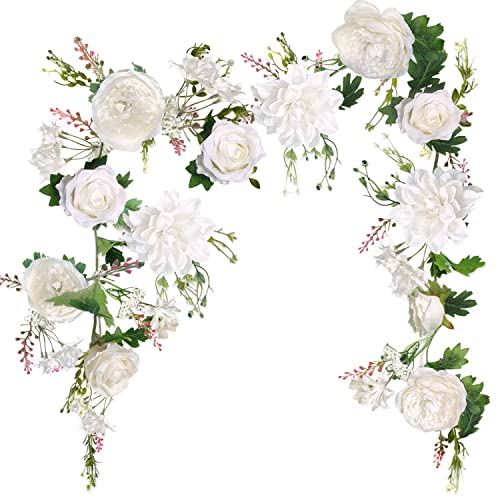 Pfingstrosen Girlande, Deko Blumen Künstlich, Kunstblumen Girlande, Tischstange Dekostange, Blumen Girlanden, Blumengirlande für Tür, Hochzeit, Party, Wand, Heimdekoration (Elfenbein) von OrgMemory