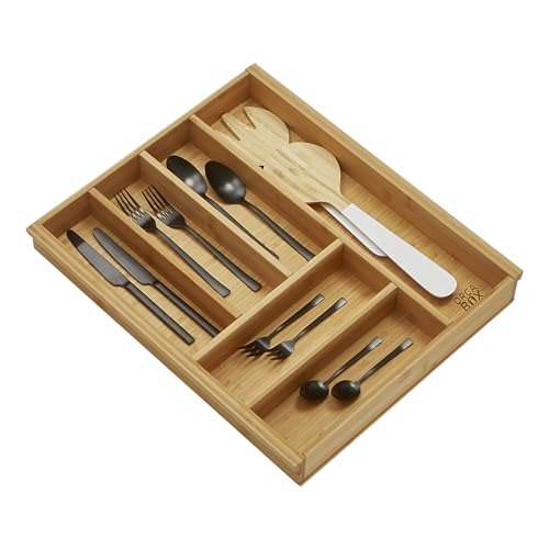 ORGA-BOX BAMBUS Besteckeinsatz mit 6 Fächern für Schubladen (419 x 473 mm) im 50er Schrank Holz-Besteckkasten für Wellmann und Alno Küchen von Orga-Box