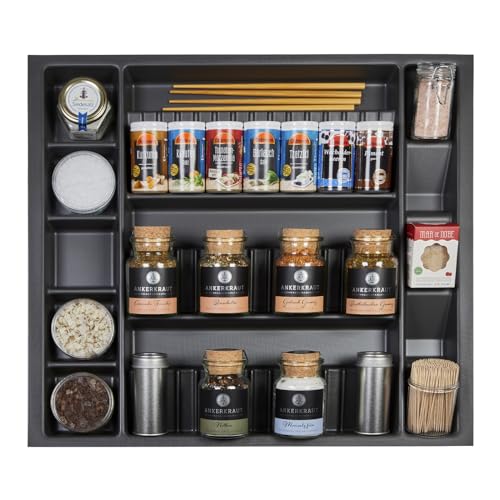 Orga-Box I Multi-Gewürzdoseneinsatz 515 x 473 x 40 mm lavagrau mit Perlstruktur Multi-Gewürzglaseinsatz für Tandembox Antaro/Intivo u. ModernBox im 60er Schrank Schubladeneinsatz von Orga-Box