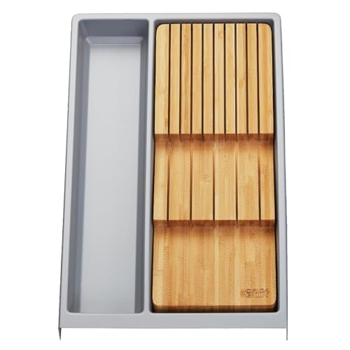 Orga-Box Mehrzweckeinsatz SEPARADO Individual silbergrau genarbt (300 x 474 x 51 mm) Schubladeneinsatz ab 40cm Schrankbreite inkl. Bambus Messereinsatz für bis zu 9 Messer von Orga-Box