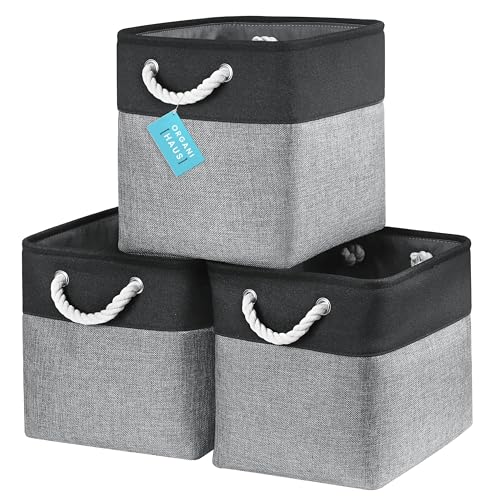 OrganiHaus Aufbewahrungsbox 28x28cm 3er-Set, Würfelkörbe aus Stoff mit Seilgriffen, Faltbare Aufbewahrungswürfel für Kallax Organizer, Ablagekörbe für das Kinderzimmer Grau schwarz OrganiHaus Aufbewahrungsbox 28x28cm 3er-Set, Würfelkörbe aus Stoff mit Seilgriffen, Faltbare Aufbewahrungswürfel für Kallax Organizer, Ablagekörbe für das Kinderzimmer Grau schwarz von OrganiHaus