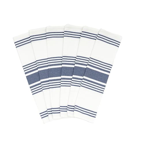 Küchentücher, 6 Stück, 100 % Baumwolle, 76,2 x 50,8 cm, saugfähig, langlebig, fusselfrei, indigoblaue Streifen, Baumwoll-Geschirrtücher mit Aufhängeschlaufe, waschbare und schnell trocknende Küchentücher, 6 Stück, 100 % Baumwolle, 76,2 x 50,8 cm, saugfähig, langlebig, fusselfrei, indigoblaue Streifen, Baumwoll-Geschirrtücher mit Aufhängeschlaufe, waschbare und schnell trocknende von Organic Cotton Mart
