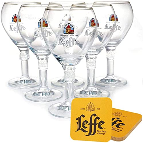 Leffe Bierglas 0,25 L [6er Set] mit 6 Originale Bieruntersetzer (Bierdeckel) - Original Leffe Gläser 0,25 L für Gastronomie und Sammlung - 25cl Bier Glas - Spülmaschinenfest - NEU von Organic