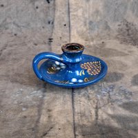 Alter Blauer Kerzenständer Keramik Herz Handbemalt Handbemalte Kerzenhalter von Organiccloth