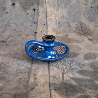 Vintage Blauer Keramik Kerzenständer Mit Griff - Handbemalter Rustikaler von Organiccloth