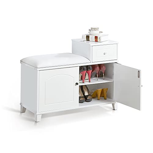 Organizedlife Schuhbank, Schuhschrank Sitzbank mit Sitzkissen Gepolstert, Schuhregal mit Stauraum, Herausnehmbare Staufächer Schublade, Schuhablage Möbel, 80x36x60CM, Weiß Organizedlife Schuhbank, Schuhschrank Sitzbank mit Sitzkissen Gepolstert, Schuhregal mit Stauraum, Herausnehmbare Staufächer Schublade, Schuhablage Möbel, 80x36x60CM, Weiß von Organizedlife