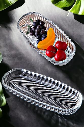 2 Stück Meze-Frühstücksboot-Servierteller aus geschliffenem Kristallglas kuchenteller tortenplatte glas küchenplatte kuchen platte rechteckig kuchenplatte maschinenwaschbar 180 cc, 20x8x2,5 cm (2) von Orgingift