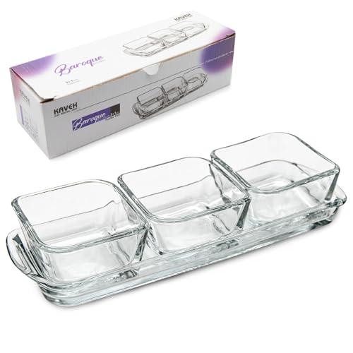 Mini Schüsseln für Saucen, 3+1 kleines Glasschüssel-Set, Sauce, Marmelade, Ketchup-Mayonnaise, Servier Dip Schälchen Tablett und Schüssel-Set, Honigbutter-Servierplatte zum Frühstück, 70 ml (3+1SET) von Orgingift