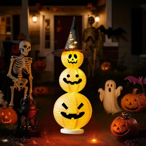 Halloween Deko Kürbis Laterne mit 2 Modi, LED Halloween Licht Kürbis Deko für Außen Innen, Kürbislicht Dekoration mit 3m Lichterkette für Garten, Hof, Terrasse, Party von Orgonite