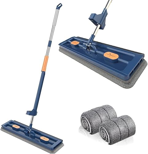 Orgonite Großer flacher Wischmopp und Eimer Set, Selbstauswringender Bodenwischer Set, 360° Drehbarer Reinigungsmopp, Nass Trocken Mop für Bodenreinigung Hartholz, Fliesen, Laminat von Orgonite