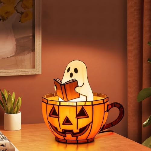 Orgonite Halloween Geister Nachtlicht, LED Nachttischlampe Halloween Deko aus Harz, Niedliche Geister Deko Nachtlampe für Wohnzimmer, Schlafzimmer, Badezimmer, Party von Orgonite