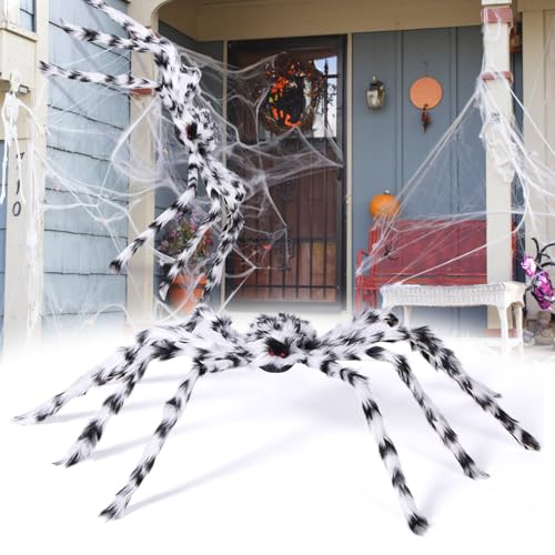 Halloween Spinne Spielzeug Deko Riesige Halloween Spinnen Dekorationen Schwarze Weiche Haarige Gruselige Spinne Outdoor Hof Party Realistische Große Spinnen Requisiten (Weiß-90cm) von Orgrul