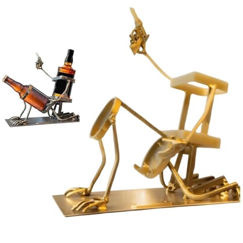 Orgrul Metall Totenkopf Cola und Weinflaschenständer, Lustiger Steampunk-Weinflaschenhalter, Totenkopf Skelett Regal für Whisky und Bier Kreativer Getränkeständer für Zuhause Küche Bar (Gold) von Orgrul