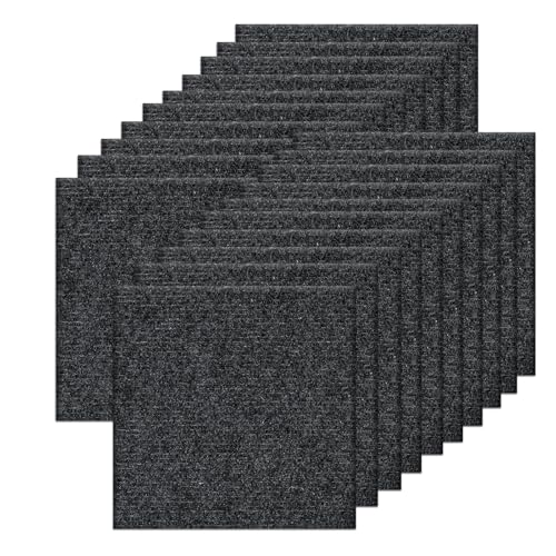 Orgthin Teppichfliesen zum Abziehen und Aufkleben, Selbstklebende Teppichbodenfliese 30 x 30 cm, Weiche Gepolsterte Bodenaufkleber, für Schlafzimmer, Wohnzimmer, 20 Fliesen, Dunkelgrau von Orgthin