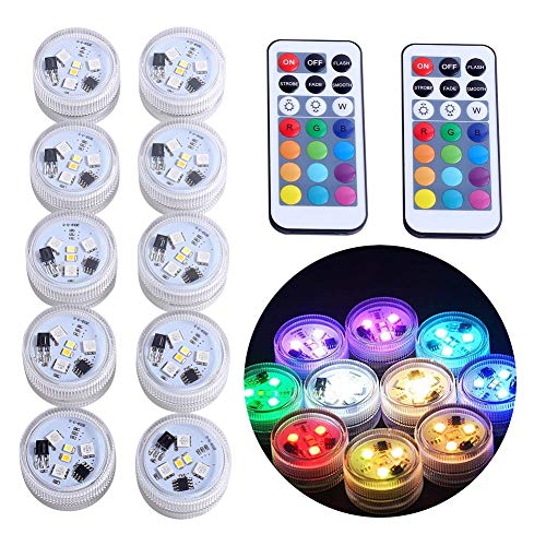 10pcs Unterwasser Teelicht LED Kerzen mit 2 Fernbedienung, warmweiße RGB Farbwechsel, wasserdicht Stimmungslichter für Teich/Brunnen/Vase/Hochzeitsfeier/Tischdekoration (RGBW-Upgraded) von OriFiil