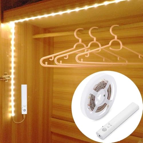 LED Schrankbeleuchtung mit Bewegungsmelder, OriFiil 1M LED Streifen, BatterieBetrieben Nachtlicht,3000K Warmweiß LED Band für Kinderzimmer, Schlafzimmer, Küche, Orientierungslicht,Schrank von OriFiil