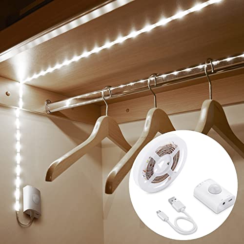 LED Strip mit Bewegungsmelder,OriFiil 2M Streifen Lichtband,USB Wiederaufladbar Batterie Nachtlicht für Kinderzimmer, Schlafzimmer, Unterbauleuchte Küche,Schrankbeleuchtung (Kaltweiß) von OriFiil