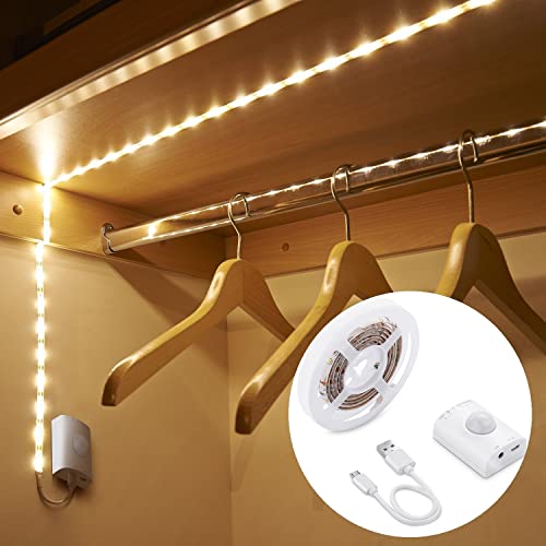 LED Strip mit Bewegungsmelder,OriFiil 2M Streifen Lichtband,USB Wiederaufladbar Batterie Nachtlicht für Kinderzimmer,Schlafzimmer,Unterbauleuchte Küche,Schrankbeleuchtung (Warmweiß) von OriFiil